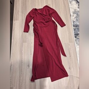 Boohoo Deep Red Long Sleeve Dress